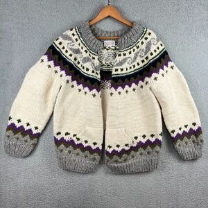 Imbabura Cardigan Cover Sweater Shawl 100% Wool Fair Isle Chunky Knit Womens M